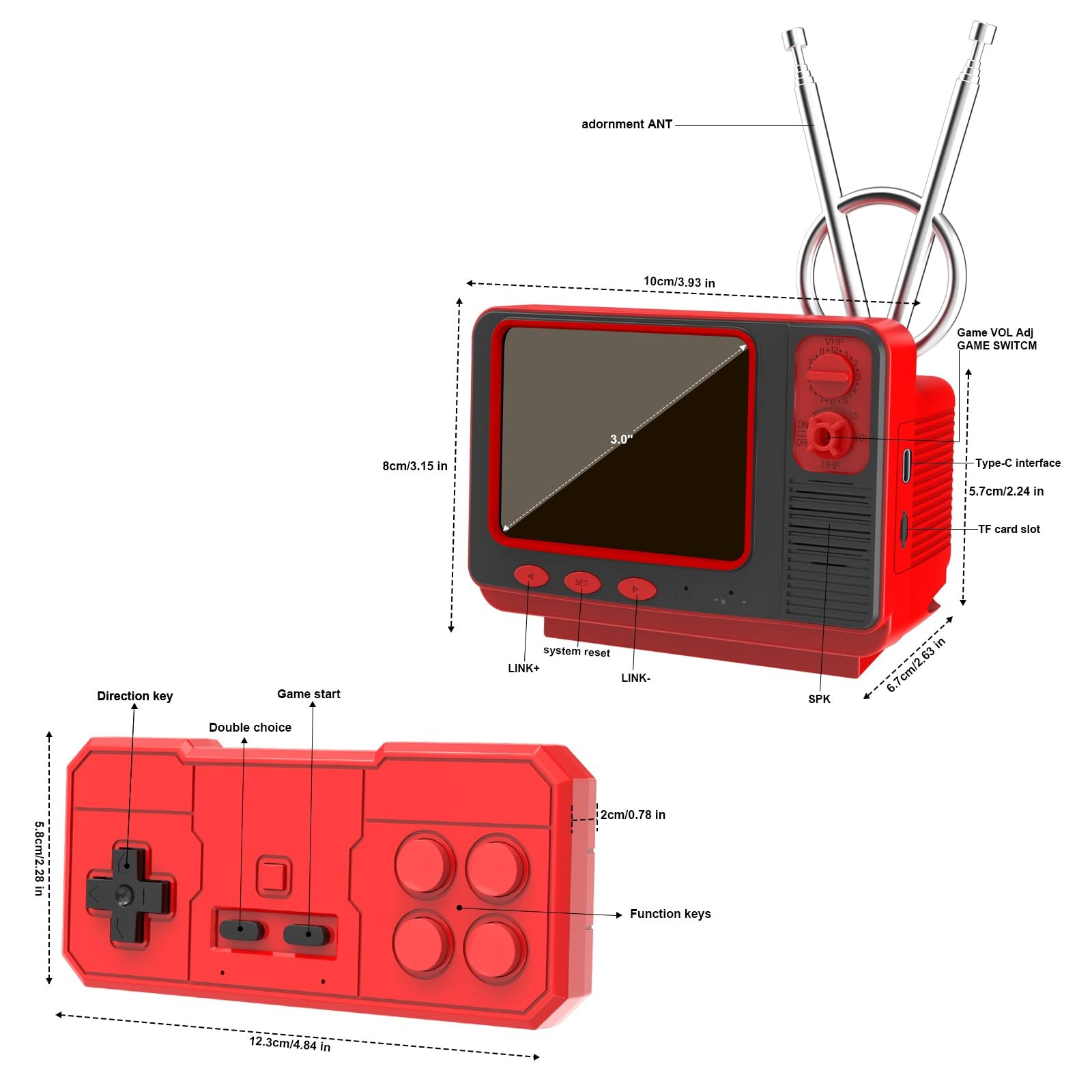 Retro Handheld Game Console – GV300S 42 JALECO+168 Classic Games Mini TV Style w