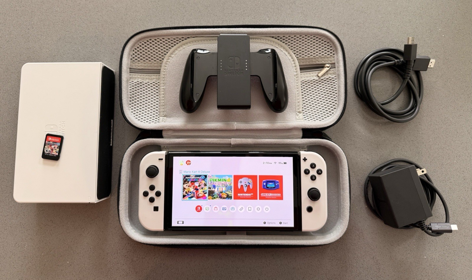 Nintendo Switch OLED White 64GB + 128GB SD + Mario Kart 8 Deluxe + Dock Bundle