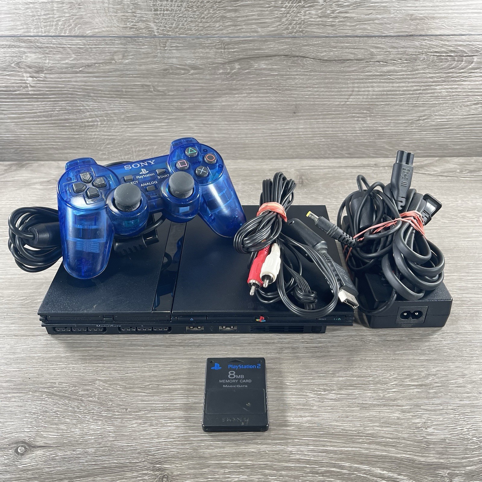 Sony PlayStation 2 PS2 Slim SCPH-77001 Controller Cables & Memory Card (Tested)