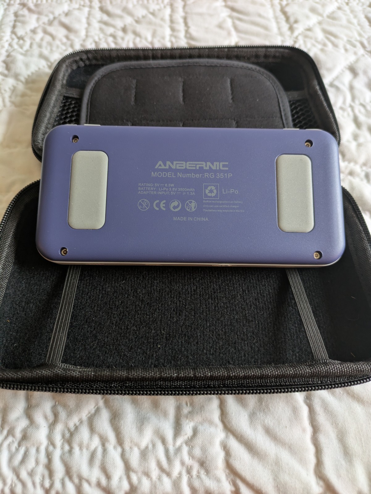 ANBERNIC RG351P Handheld System Console Purple/Gray USB-C w/ Zipper Case