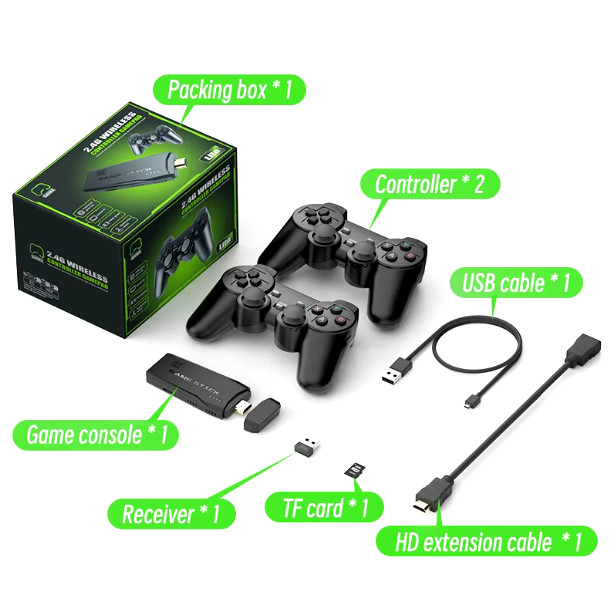 Retro Game Console 4K Plug & Play 10000 Video Game Stick 2 Wireless Controllers