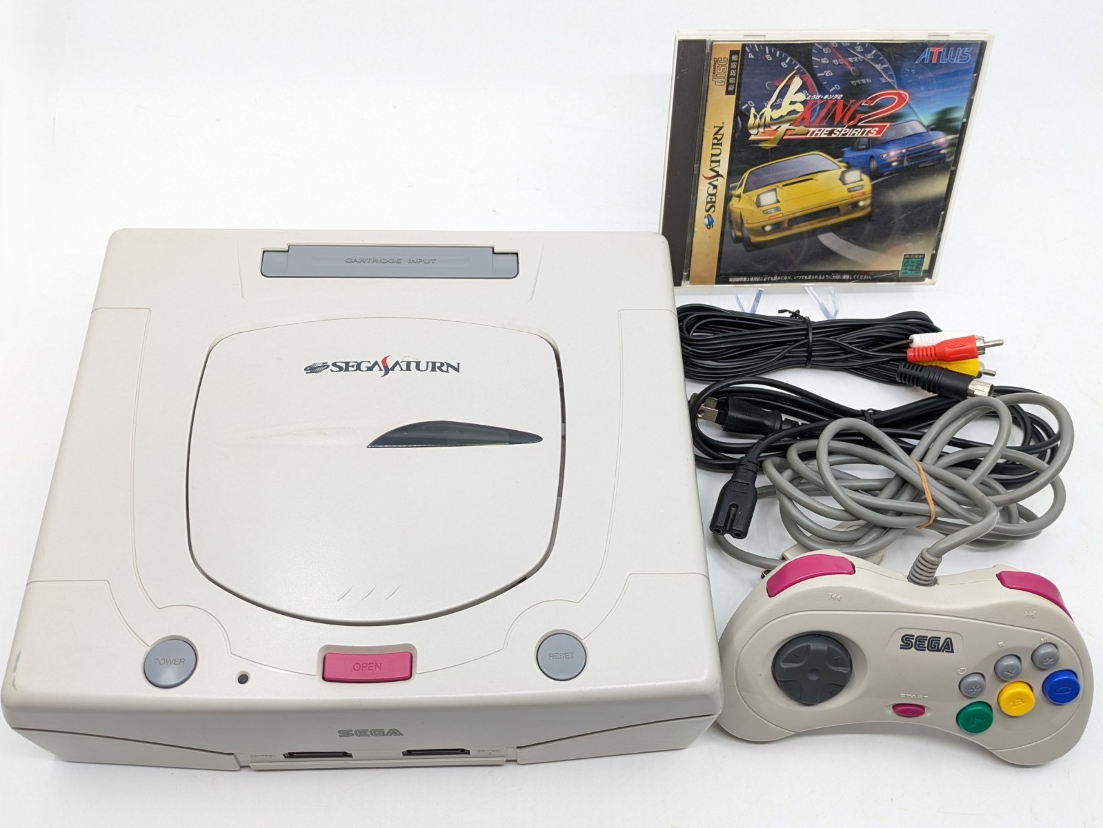 Sega Saturn White HST-3220 NTSC-J Tested w Controller + Touge King the Spirits 2
