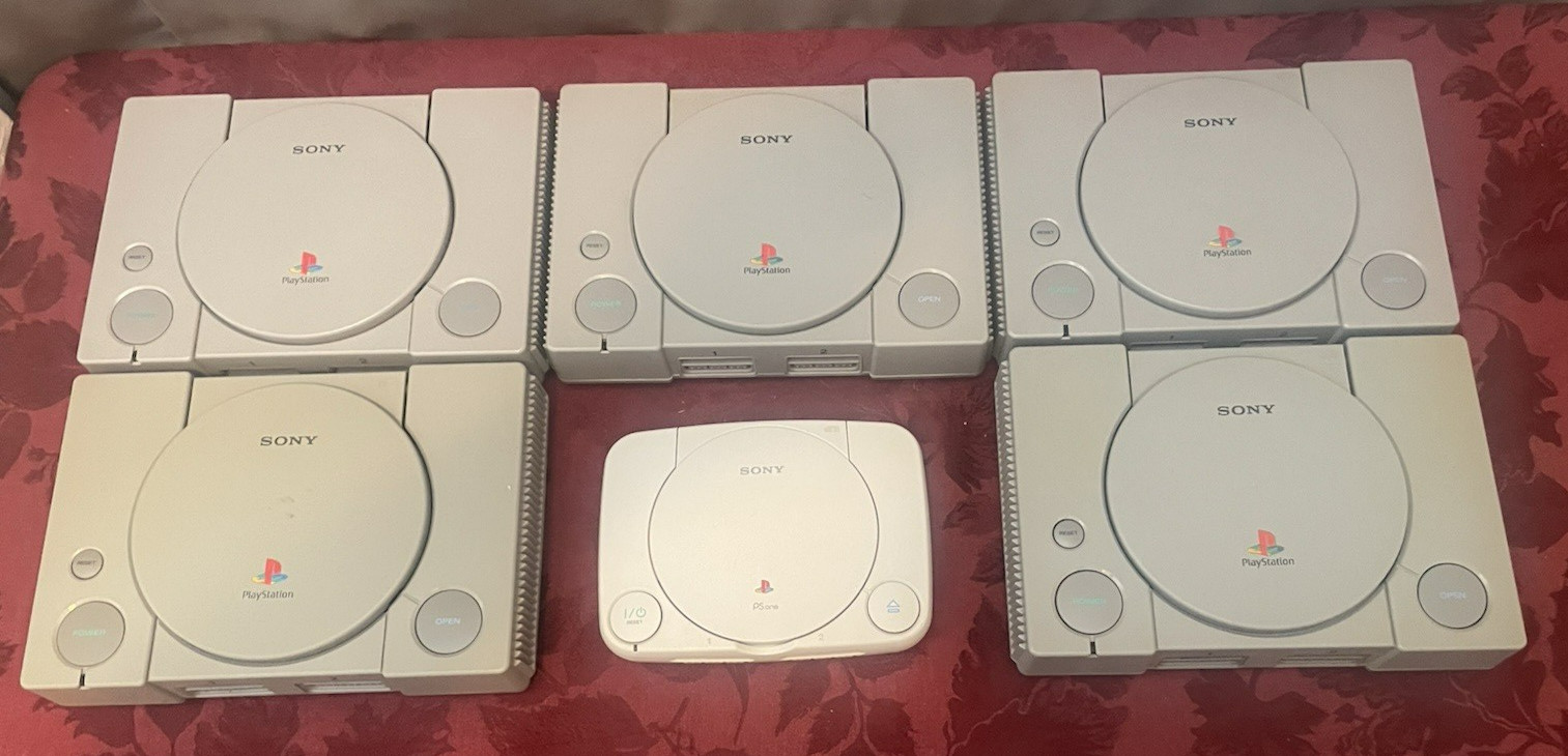 Lot of 6 Sony PlayStation 1 PS1 Consoles – AS IS FOR PARTS NOT WORKING SEE DESC!
