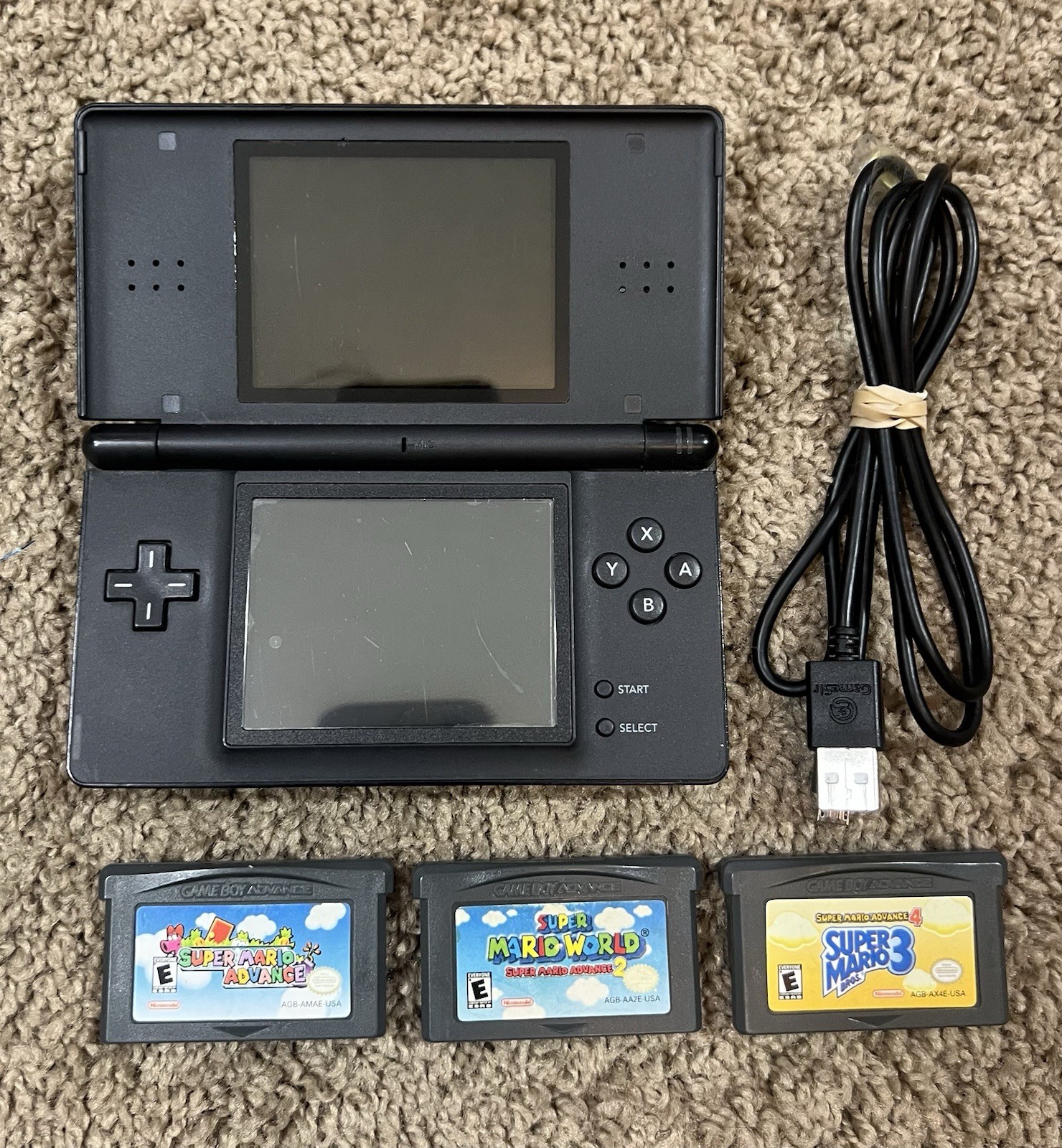 Nintendo DS Lite Bundle With 3 Games Super Mario Advance 1, 2, & 3