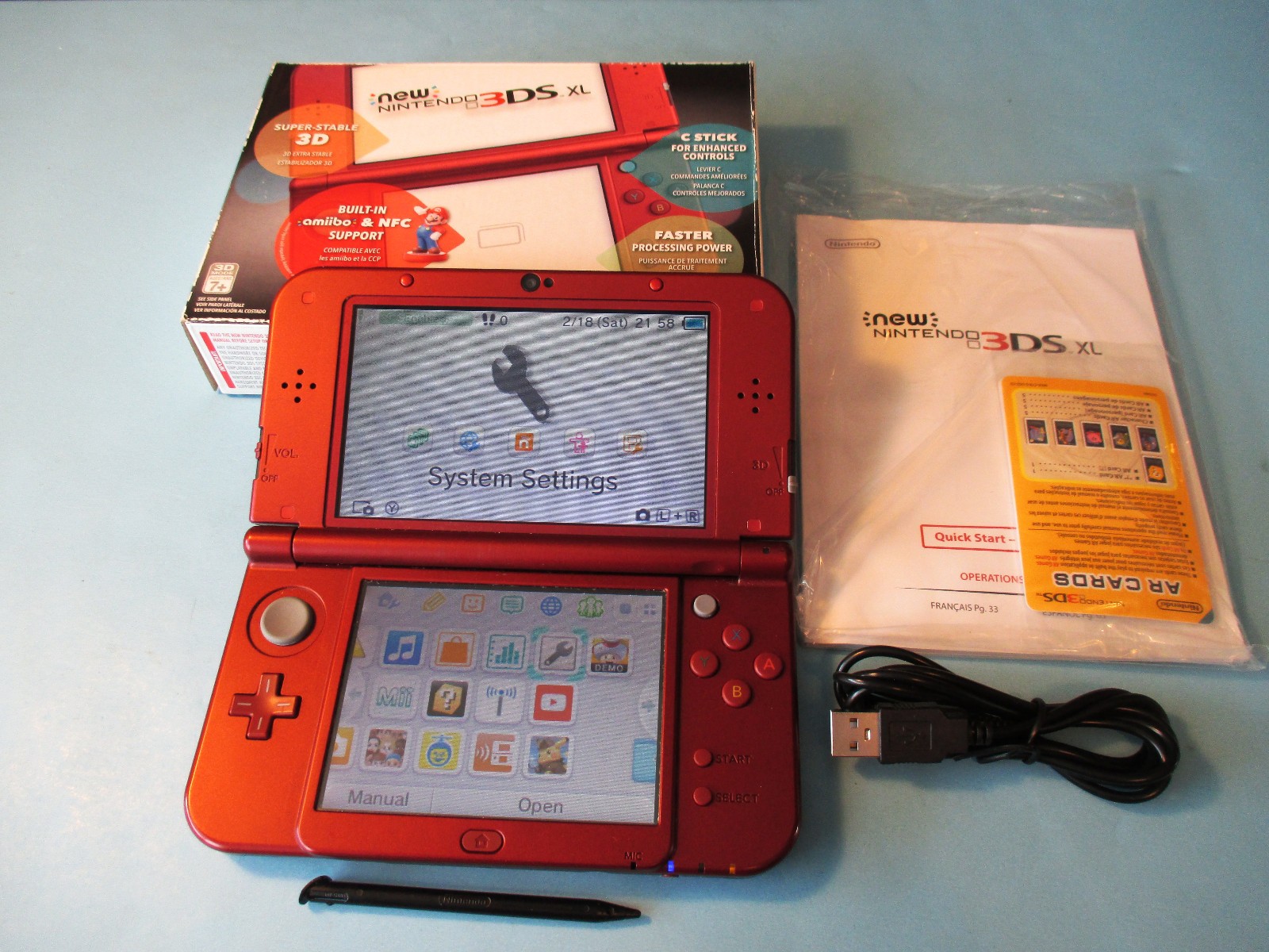 Nintendo New 3DS XL Red System in Box w/Charger US Version FREE Ship!