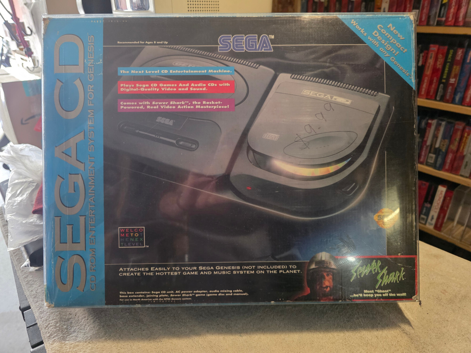 Sega CD Model 2 Console w/Genesis 2 Console w/Sewar Shark-CIB PLUS! VGC! TESTED!