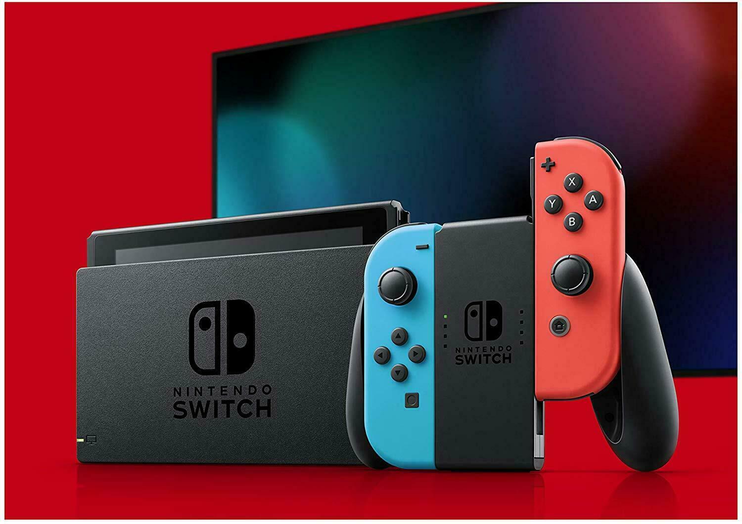 NEW Nintendo Switch with Neon Blue and Neon Red Joy‑Con Handheld Gaming Console