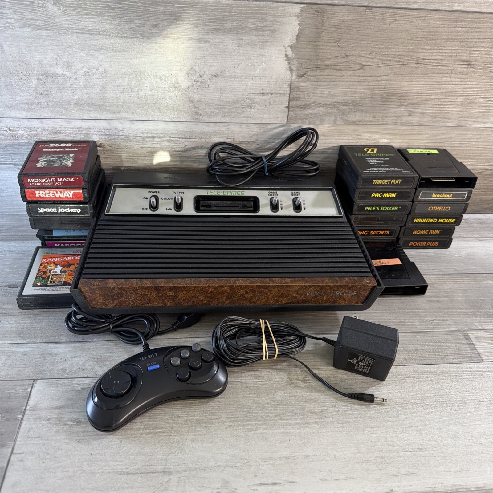 Sears Tele-Games Video Arcade Console Bundle W 20 Atari 2600 Cartridges Cords