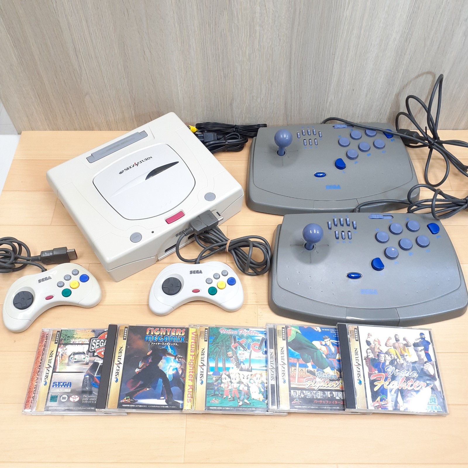 Sega Saturn Console Japan White with 2 Arcade Virtua Stick controllers & 5 Games