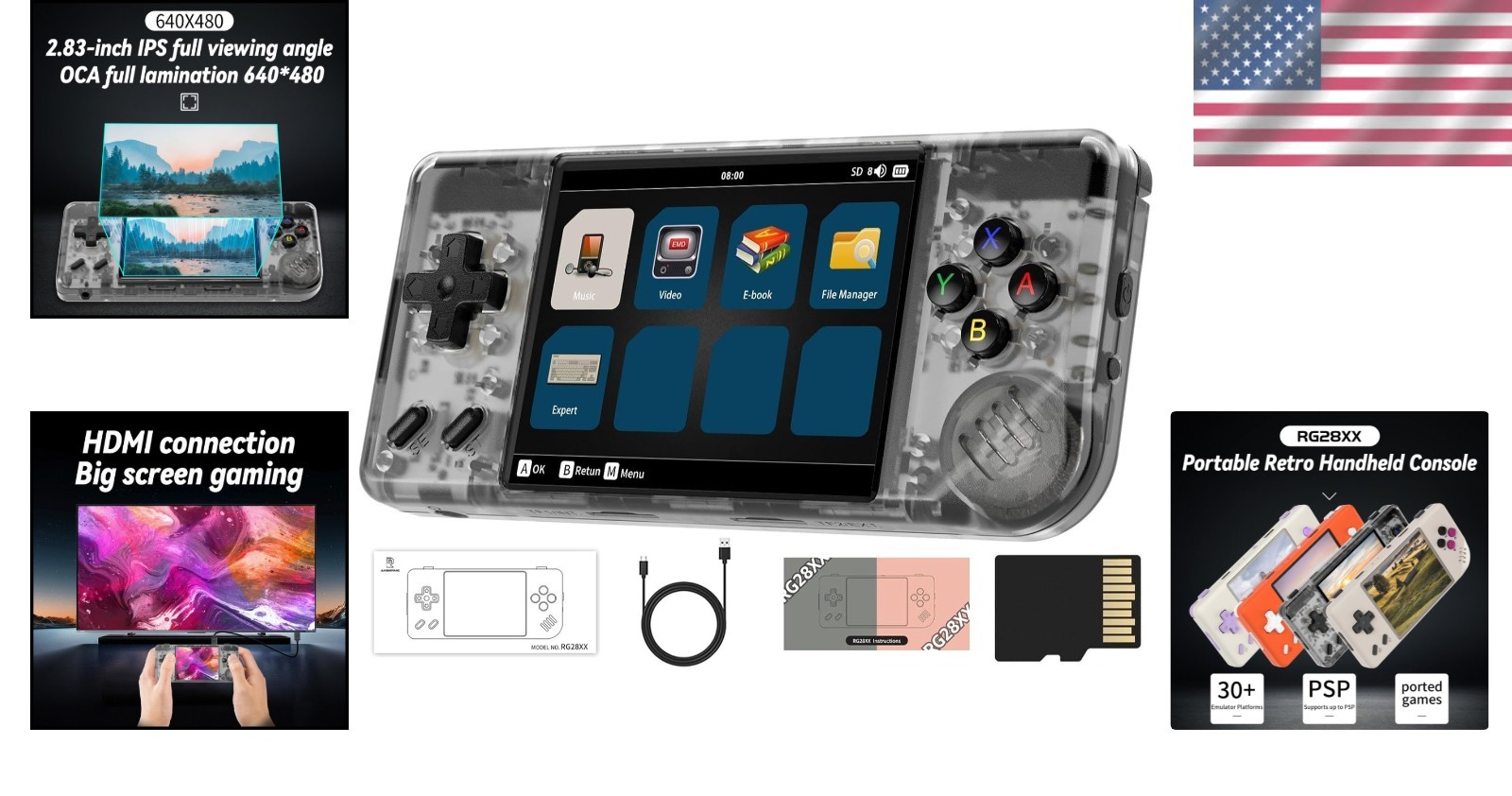 RG28XX Handheld Game Console – 5516 Games, 2.83” IPS Screen, Multi-Function