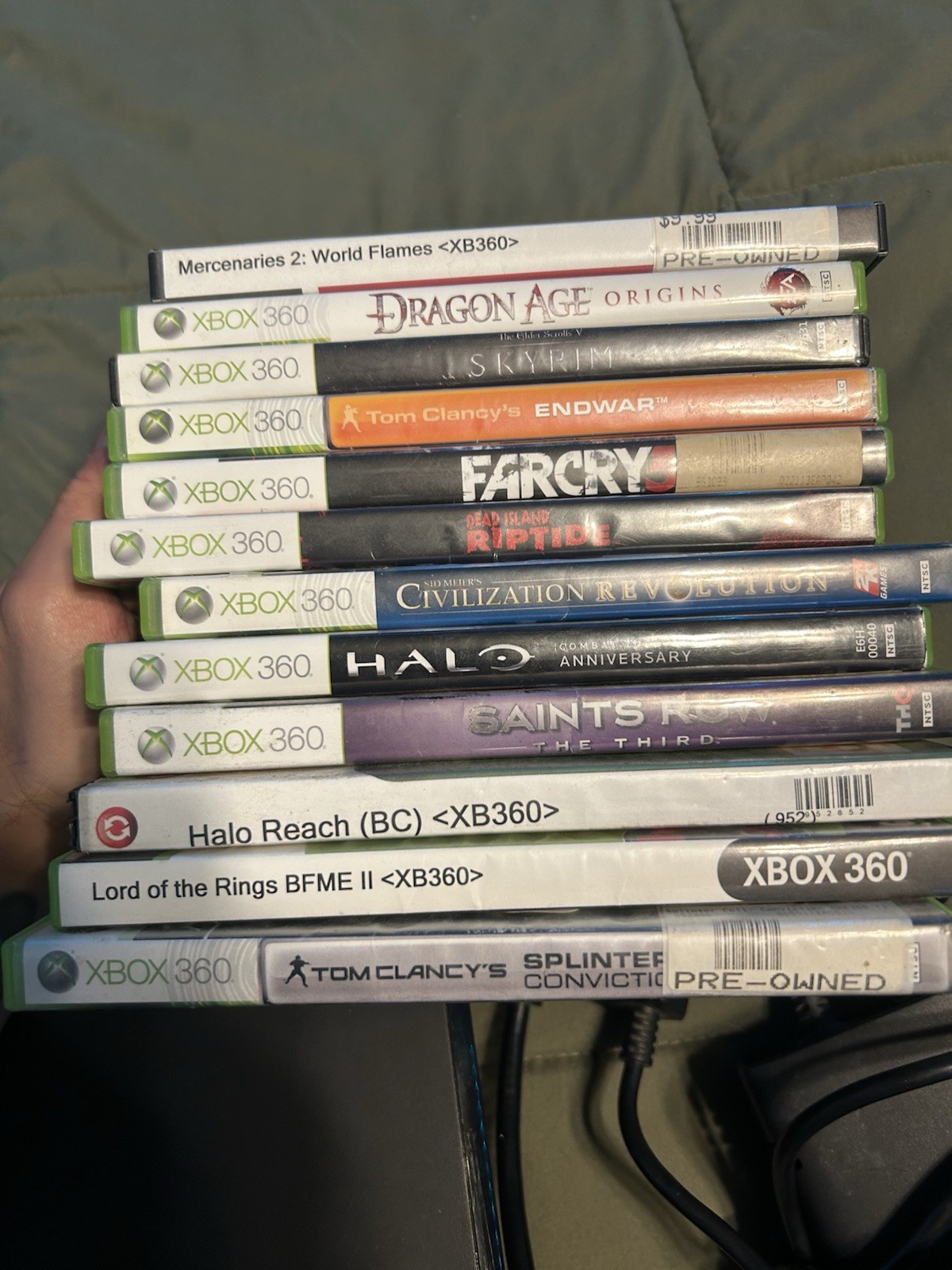 Microsoft Xbox 360 Slim Lot Black Console 1 remote 22 Games Tested Chatpad