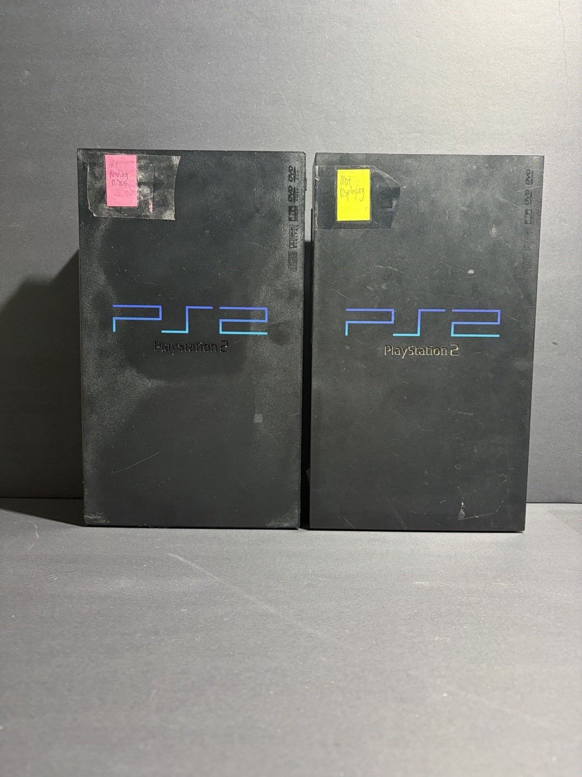 Lot of 2 Broken Sony PlayStation 2 PS2 Black “Fat” Consoles For Parts – READ