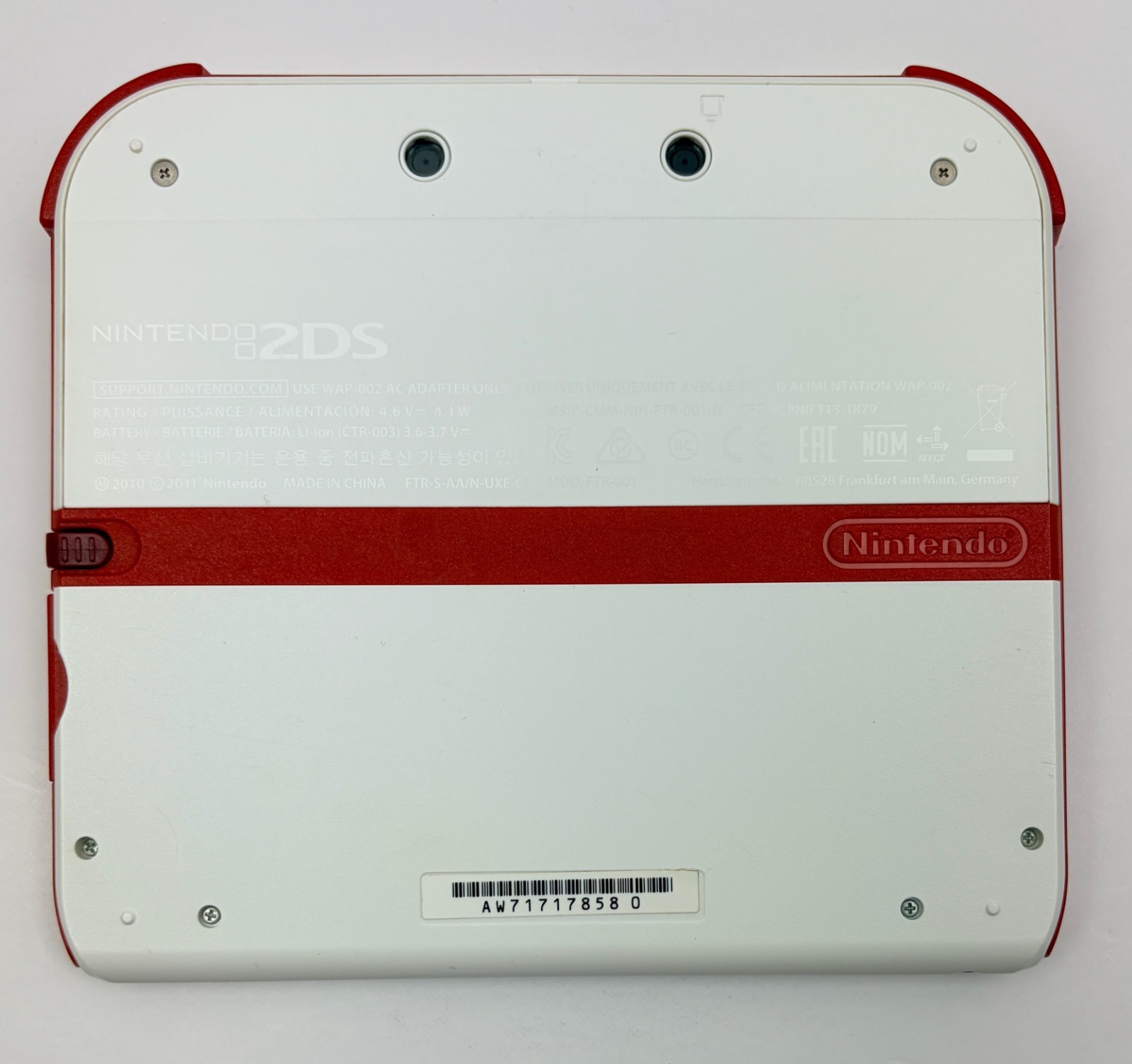 Nintendo 2DS White & Red Handheld FTR-001 w/ Charger, Case, & Stylus