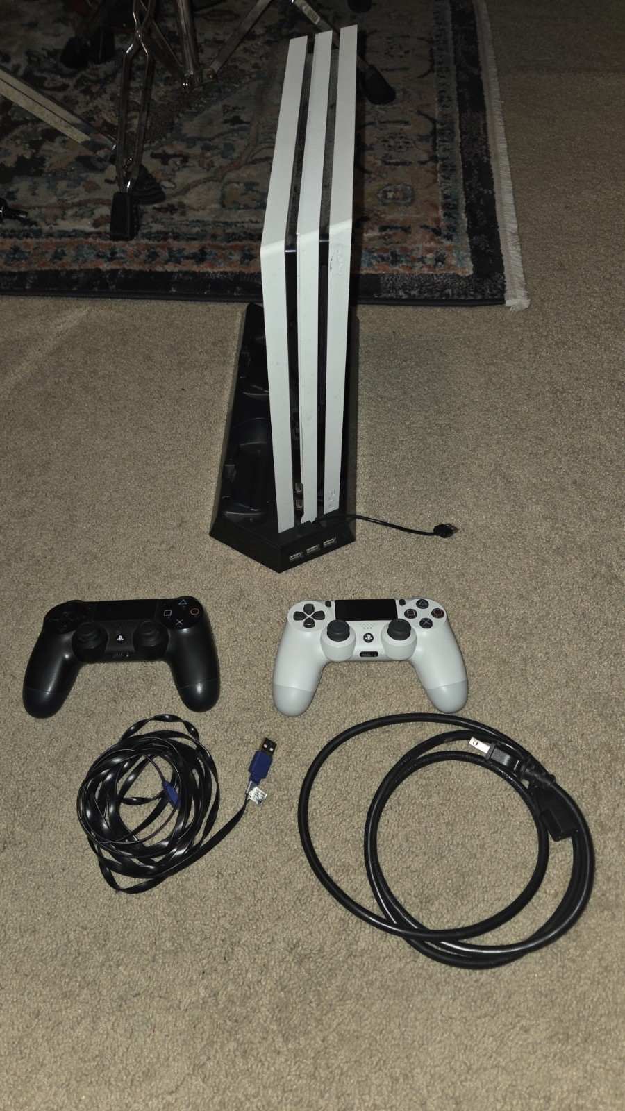 Sony PlayStation 4 Pro 1TB White Console Bundle w/ 2 DualShock 4 + Stand w/ Fans