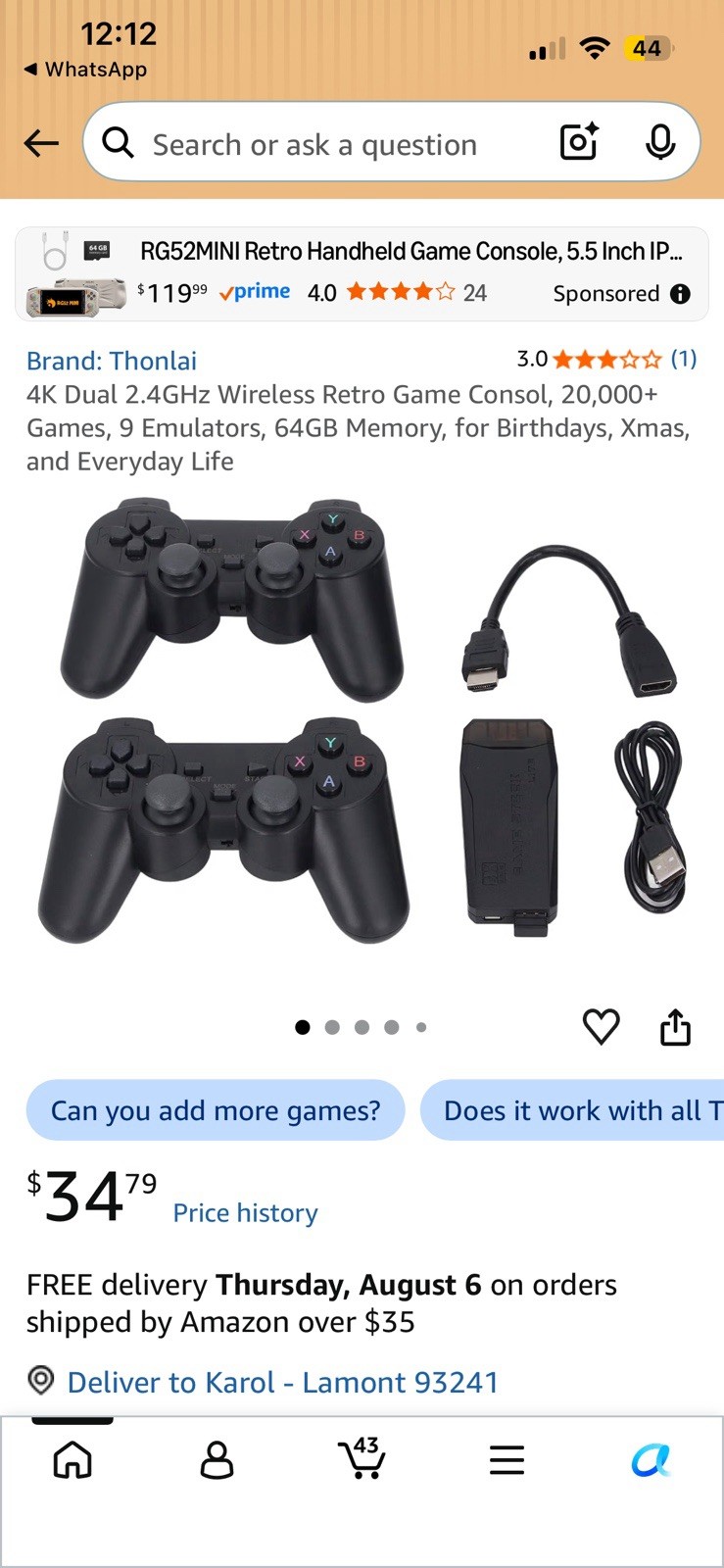 4K Dual 2.4GHz Wireless Retro Game Consol, 20,000+ Games,