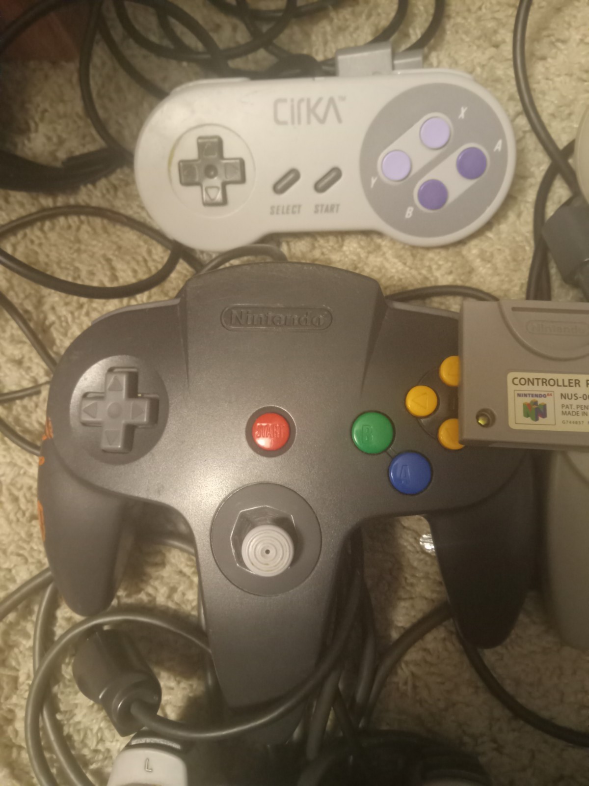 6 Game Controllers N64 SNES And PS1 Mostly Authentic Plus N64 Controller Pak