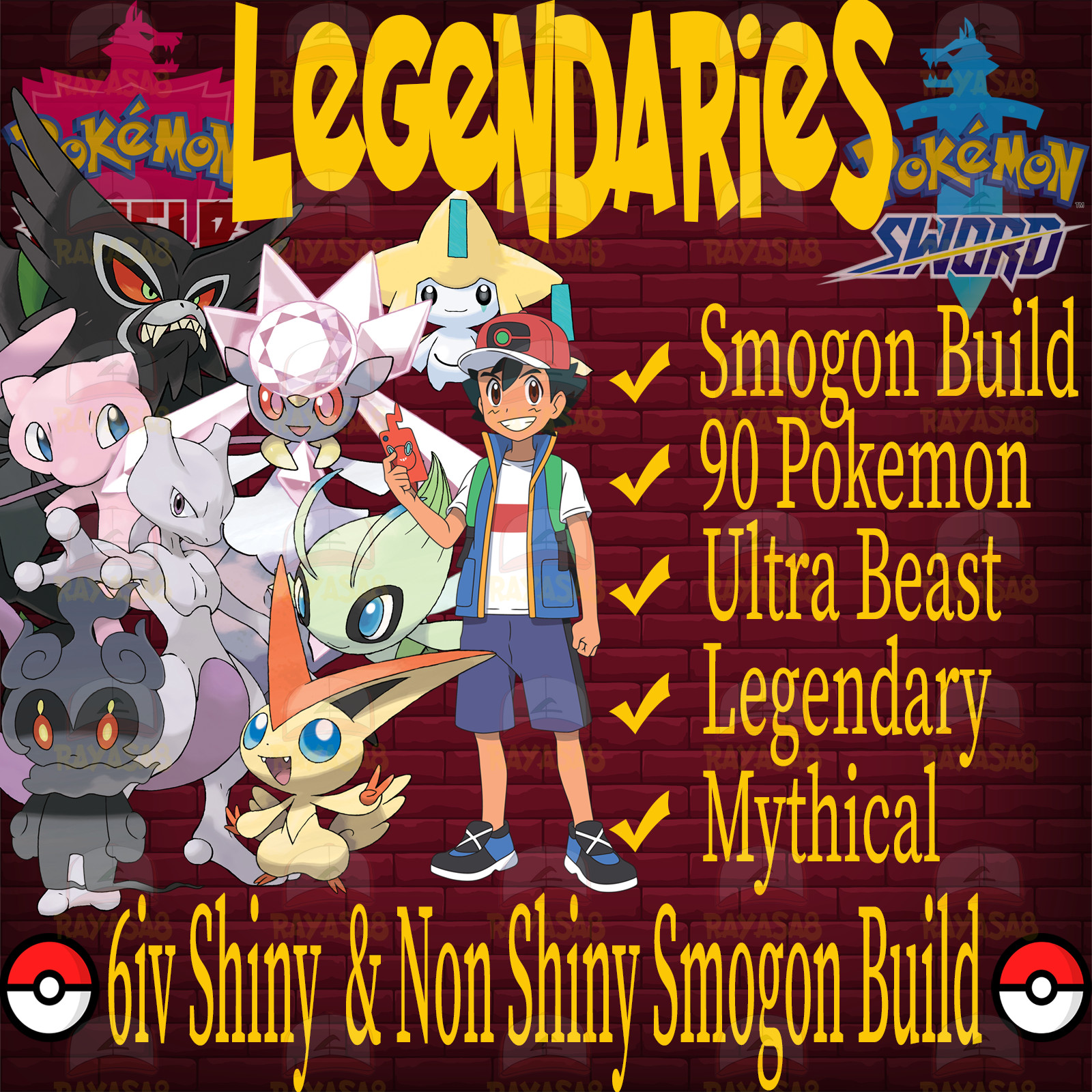 Pokemon Sword & Shield Legendaries 6IV Shiny & Non Ultra 🌟Shiny🌟 Smogon Build