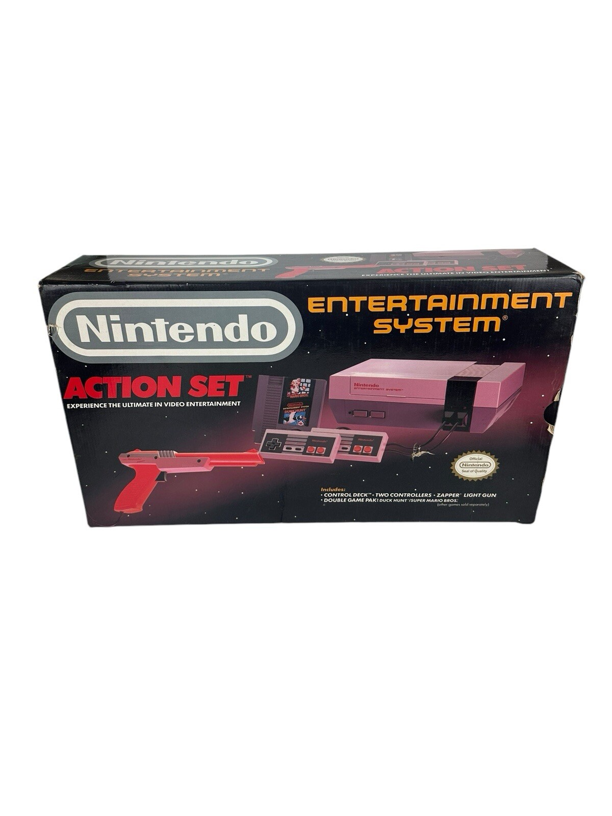 Nintendo NES Action Set Console Complete In Box w/Orange Zapper Mario 1, 2 & 3