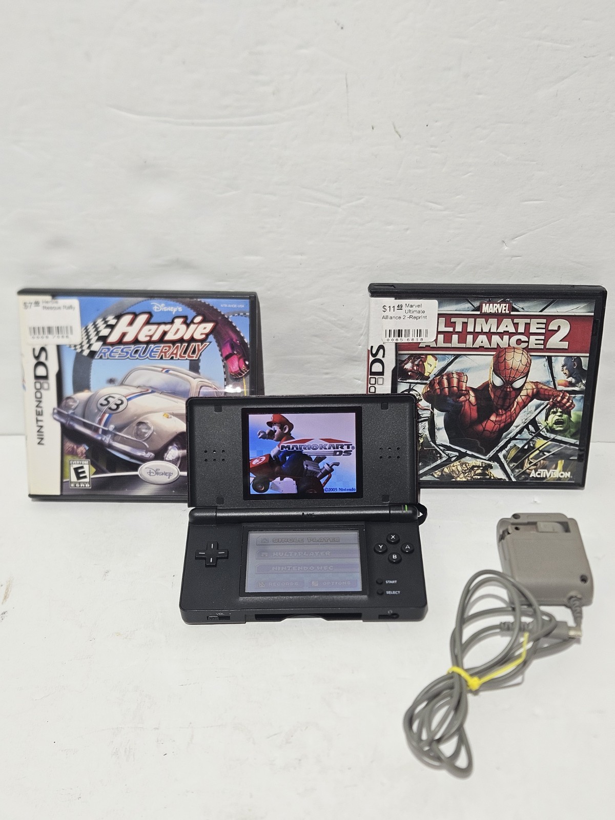 Nintendo DS Lite Crimson Red / Black Handheld with 3 Games Charger And Stylus
