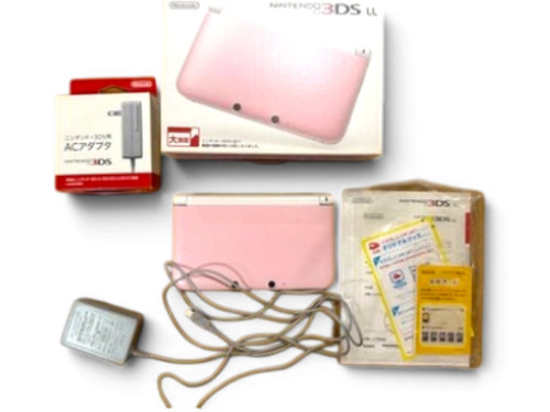 NINTENDO 3DS XL Pink White Console Boxed w/AC Adapter SD Card NTSC-J Tested #395