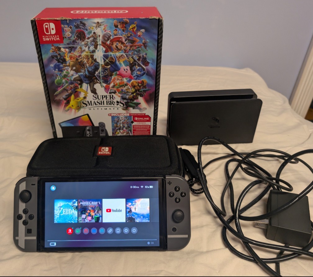 Nintendo Switch (OLED Model) Super Smash Bros. Bundle 64GB Console – Gray