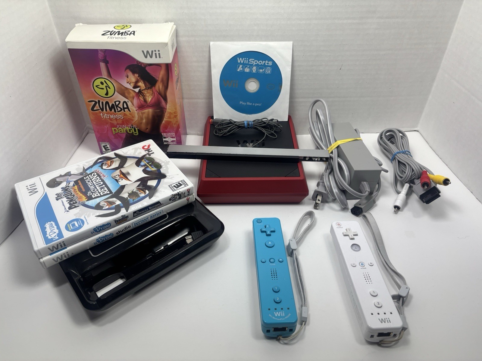 Nintendo Wii Mini Game Console Red Black RVL-201 Wii Sports Bundle | Tested