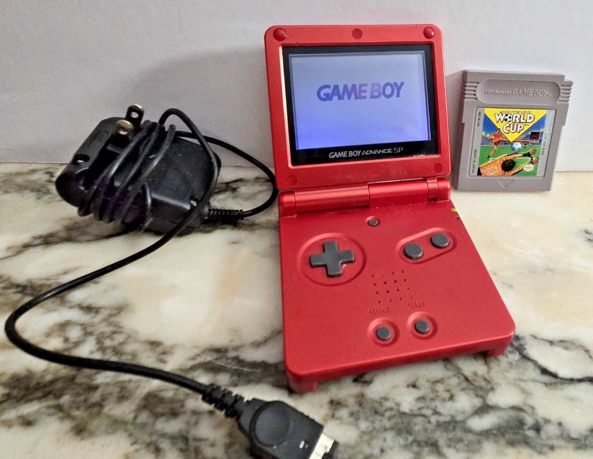 Nintendo Game Boy Advance SP AGS‑001 Red + Charger + World Cup – Tested Works