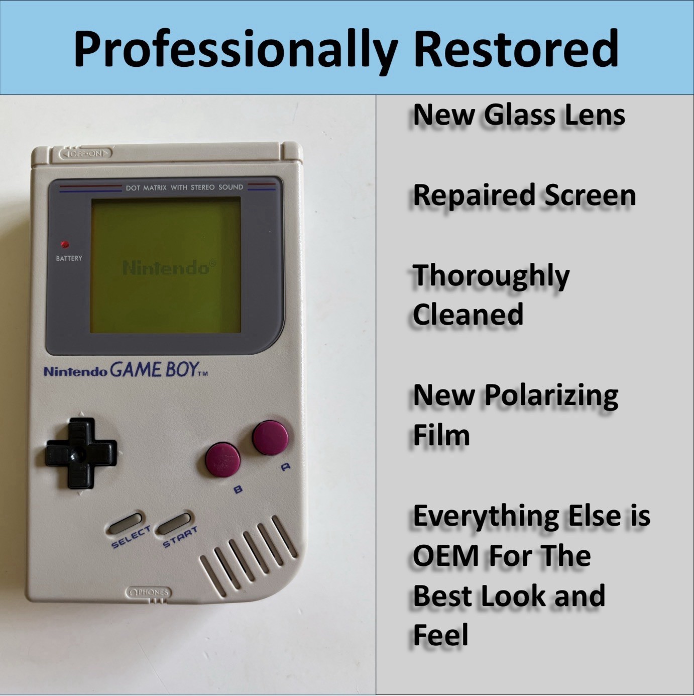 Professionally Restored OEM Original Game Boy DMG-01 Console Handheld