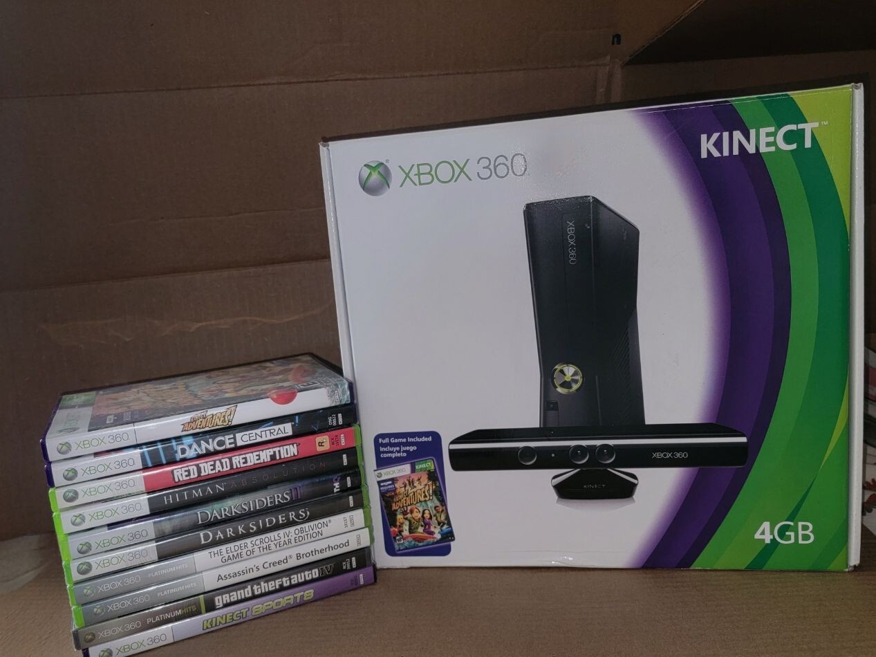 Microsoft Xbox 360 Slim 4GB Black Console with Kinect 10 Games See Listing