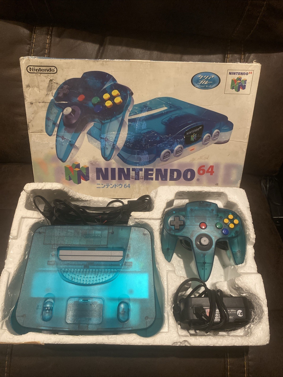 Nintendo 64 N64 Console (REGION FREE) Clear Blue WITH BOX!!! TESTED!!!!