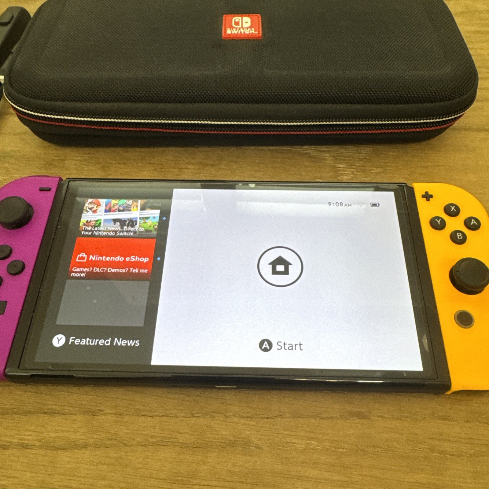 Nintendo Switch OLED Bundle Neon Purple Orange Joy-Con + 128GB SD + Dock & Case