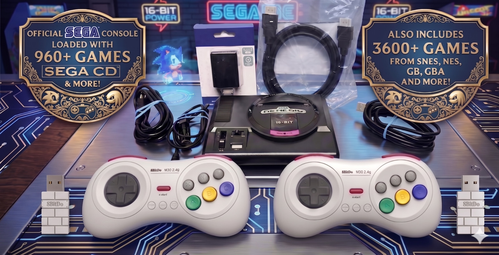 Sega Genesis Mini 4720+ Games SNES Sega CD 32x Arcade 2x NEW 8BitDo Wireless M30