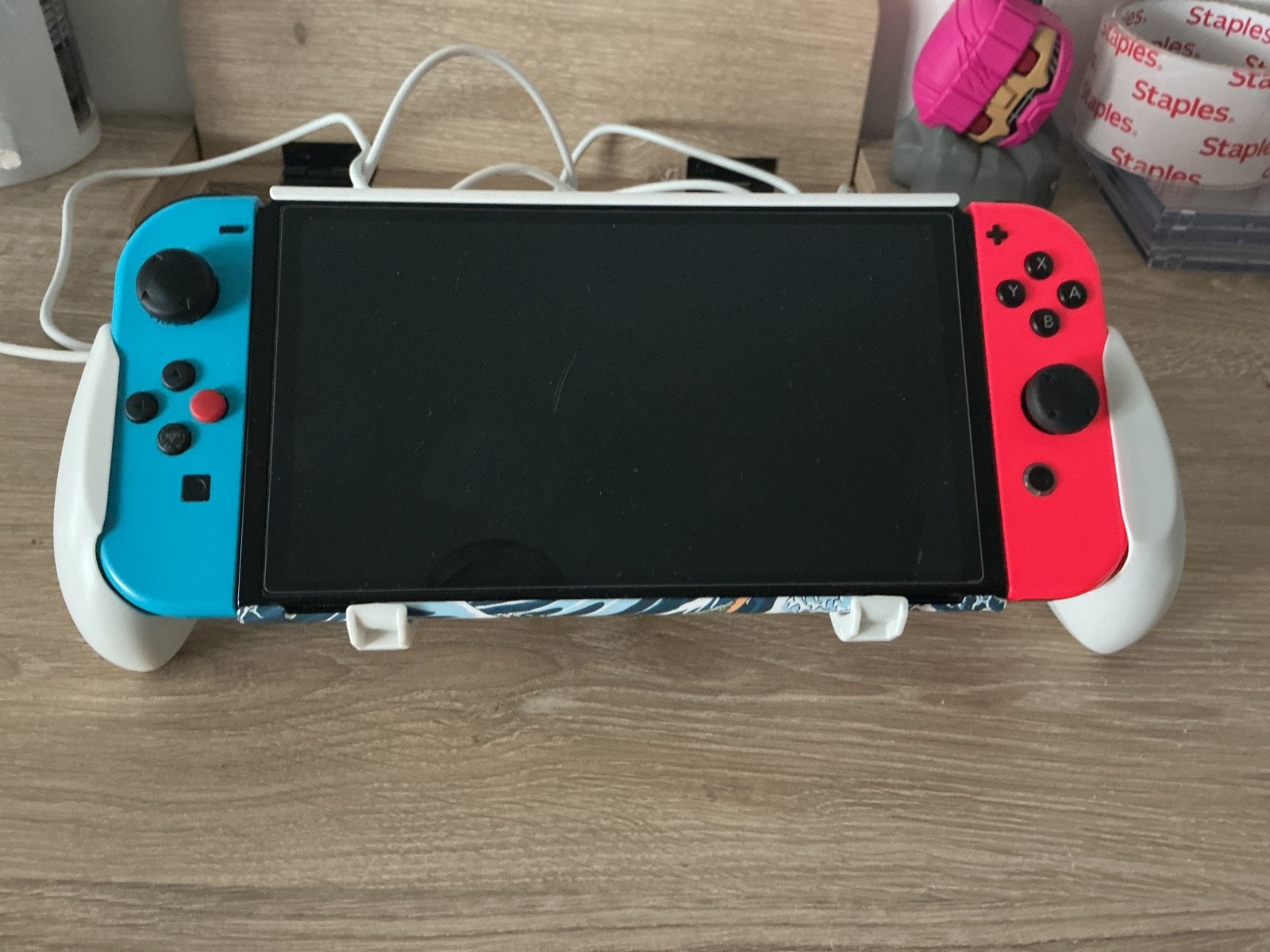 Nintendo Switch OLED 64GB Red Blue Joy Cons + TV Dock + Grip + 3 games bundle