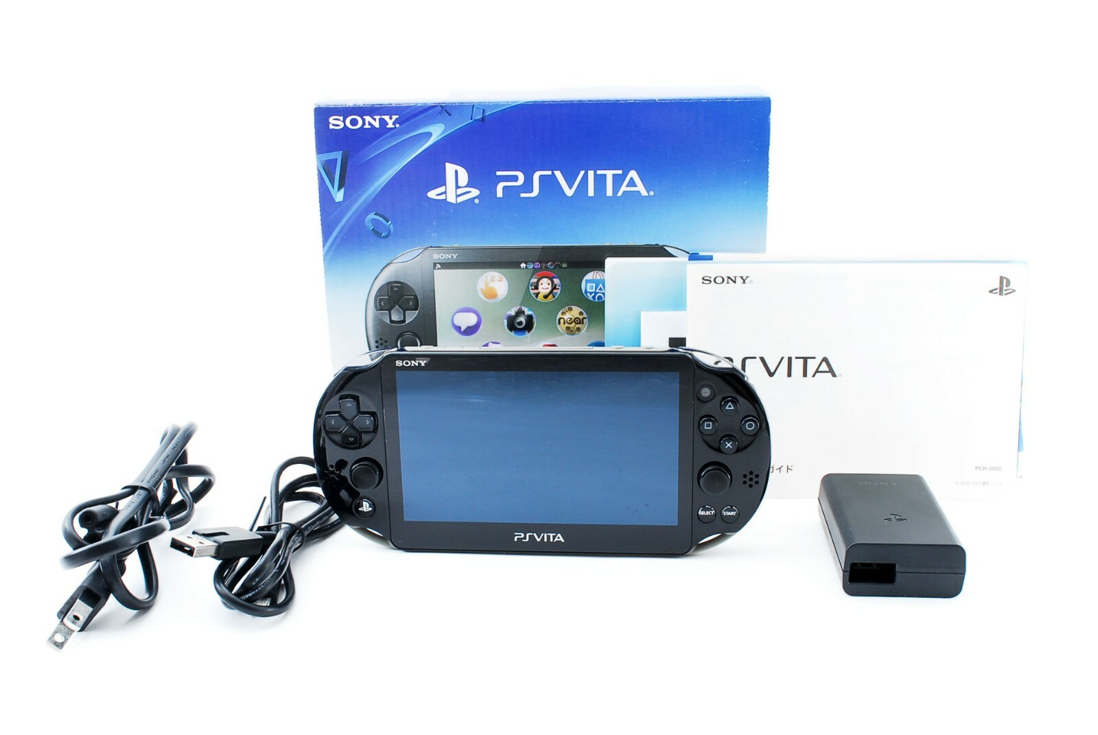 Sony PS Vita Khaki Black Slim PCH-2000 w/ Charger + Box From Japan