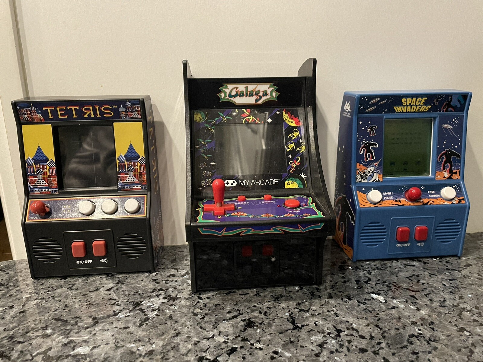 (3) Micro Player Handheld Retro Arcade Games – Galaga Tetris & Space Invaders