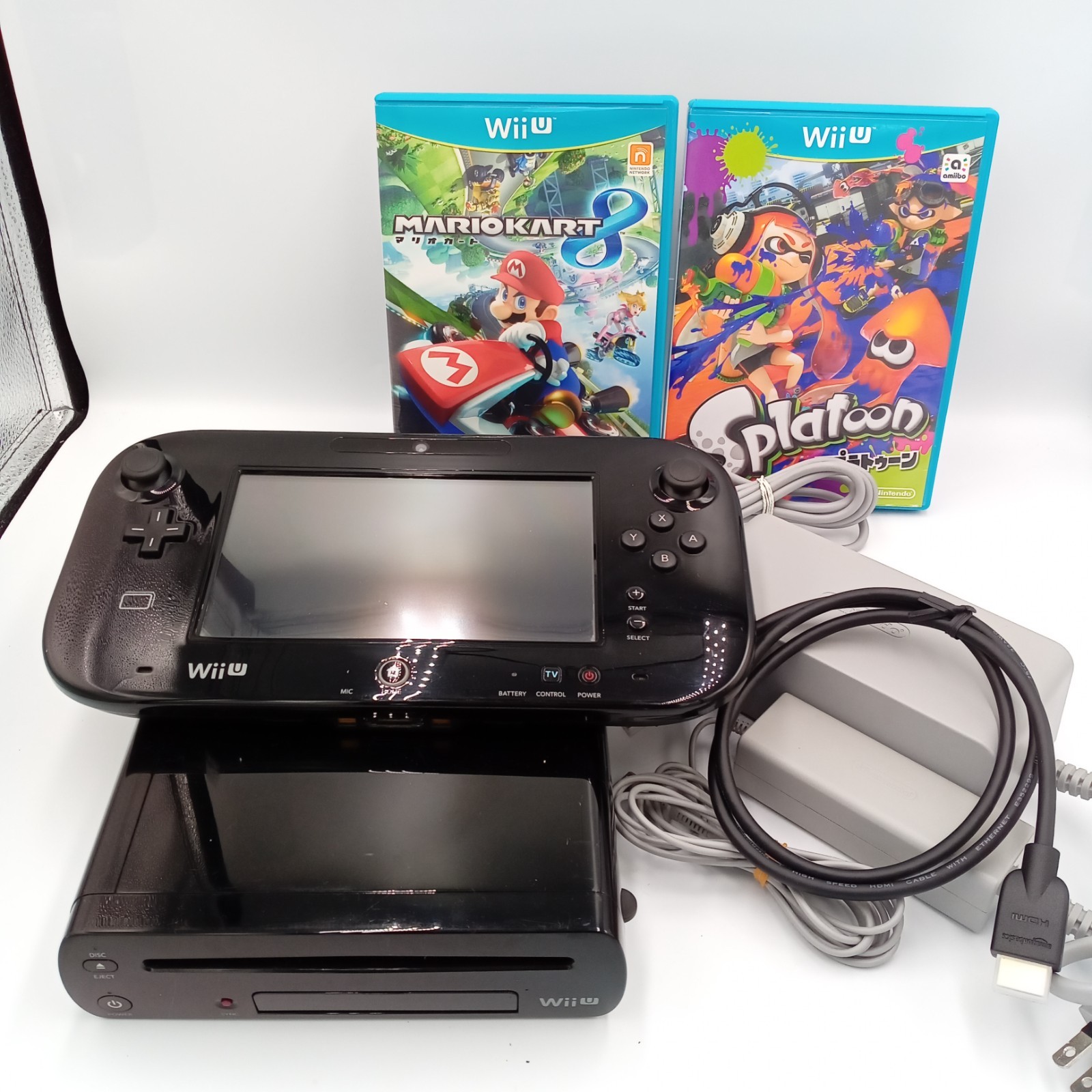 Nintendo Wii U Console With Cables & 2 Games 32GB Black Japanese NTSC-J Tested