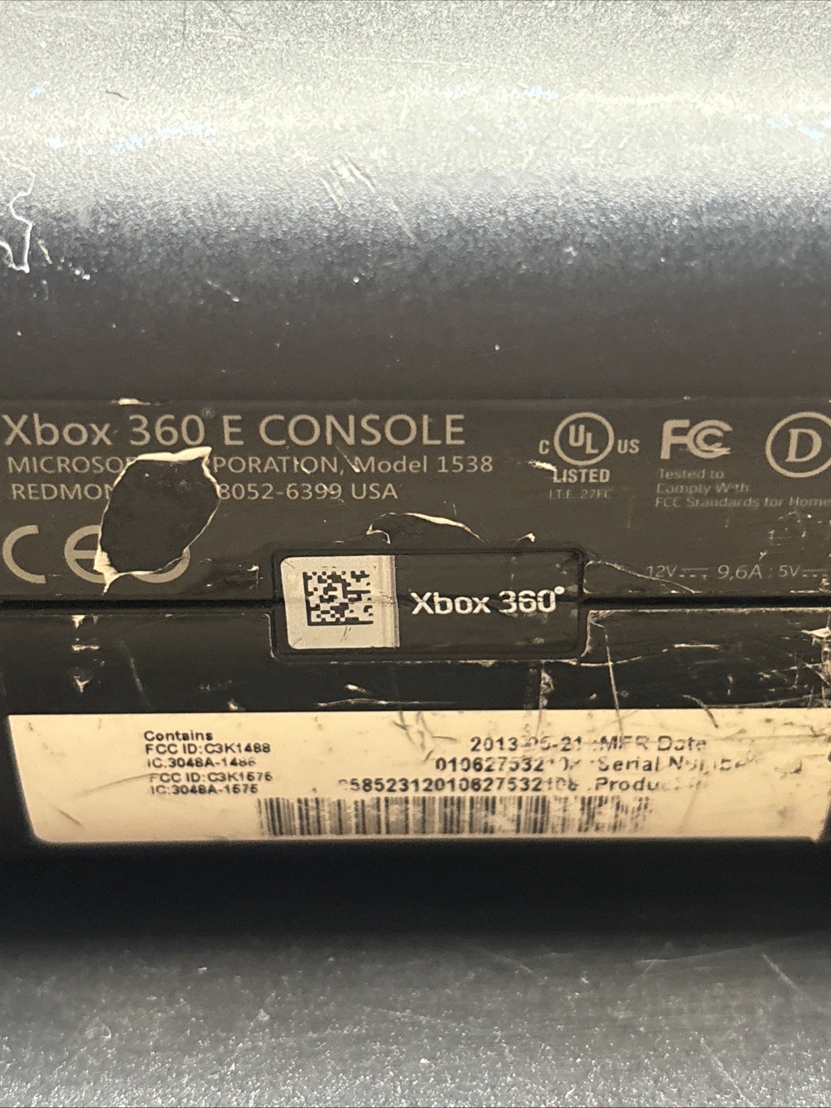 Microsoft Xbox 360 E Console Only Model 1538 Black Unable to test no power cord