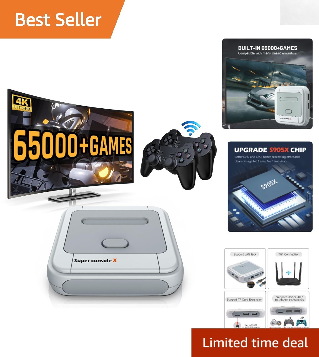 65,000+ Retro Games Console with 2.4GHz Wireless Controllers – Super Console X