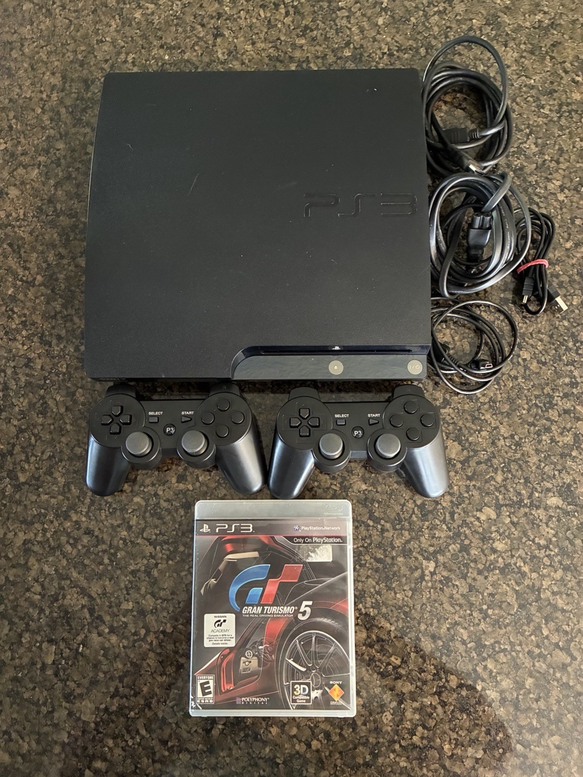 Sony PlayStation 3 Slim CECH-2001B 1080p w/2 Controllers, Cables, GT5