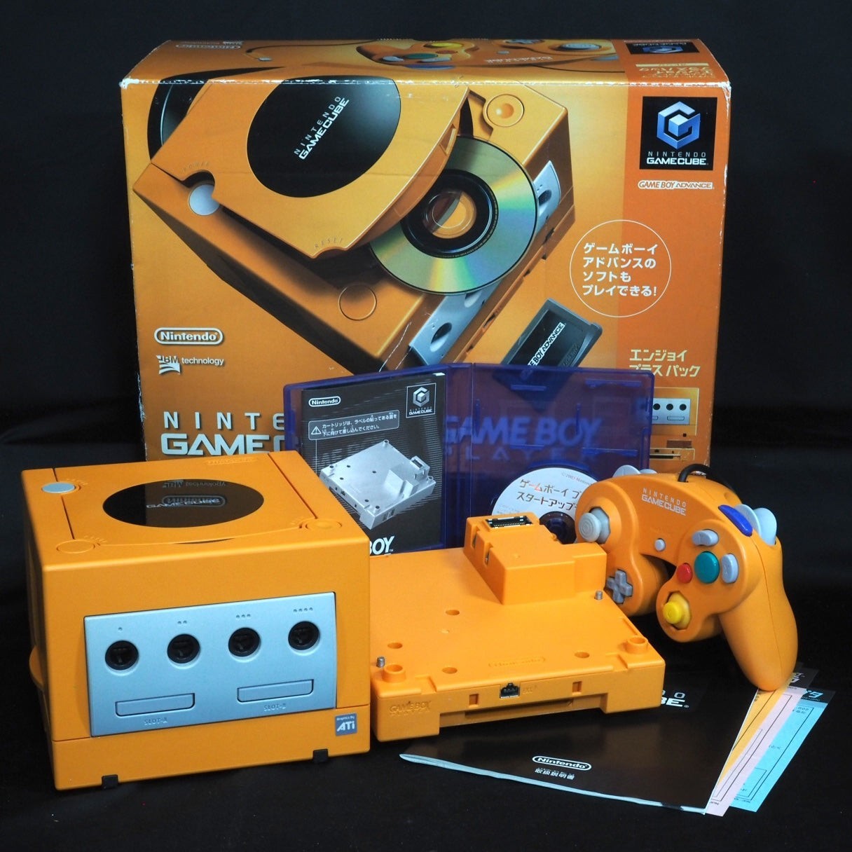 Nintendo GameCube Console System Orange DOL-001 + Game Boy Player Boxed GC