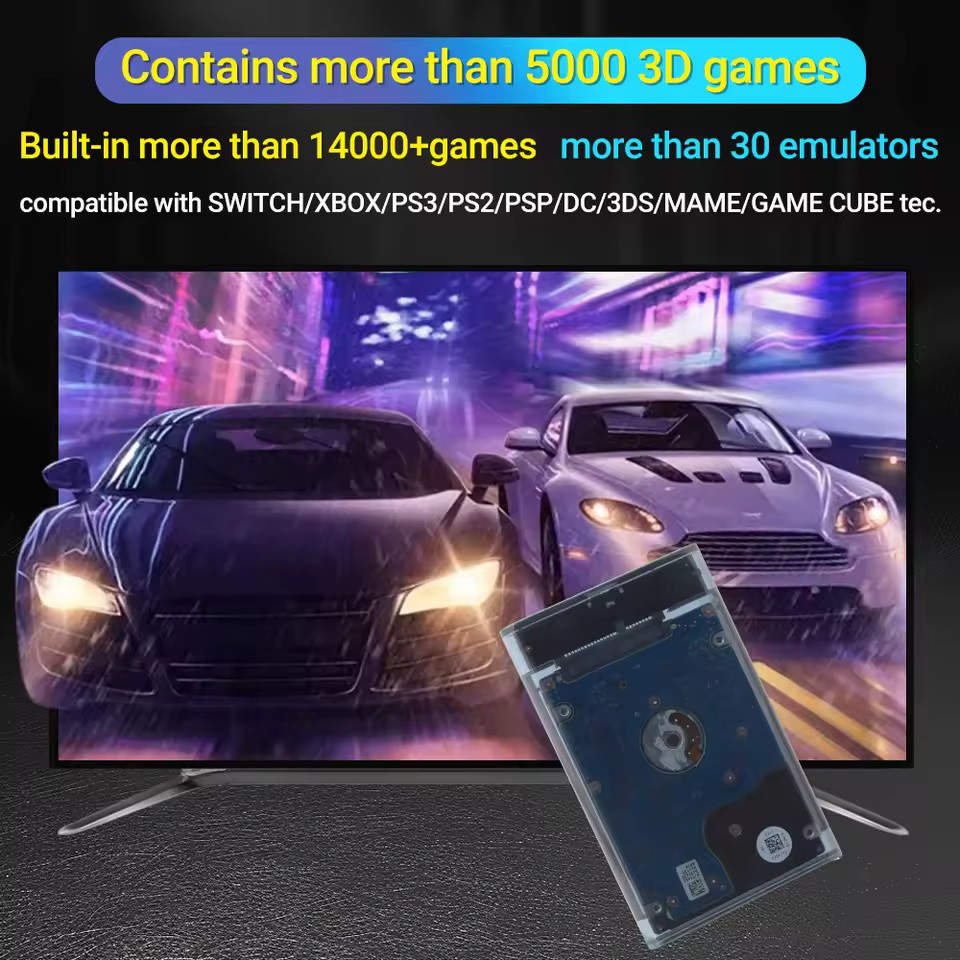 500GB Retro Game HDD 14,000 Games 30 Emulators Plug & Play