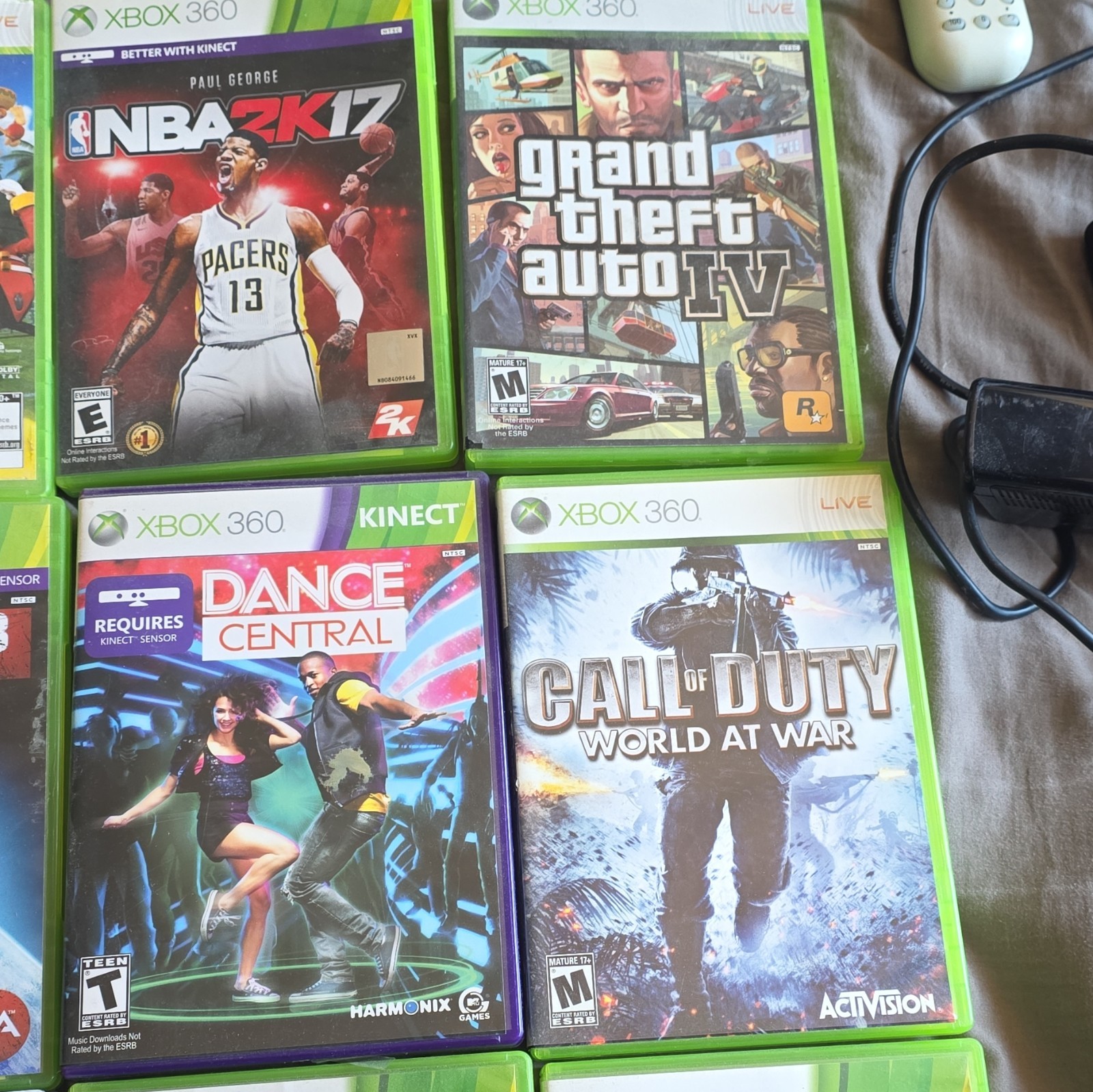 X Box 360,6 Controllers 21 Games Kinect, Wireless Adaptor, 256 mb Memory Card.