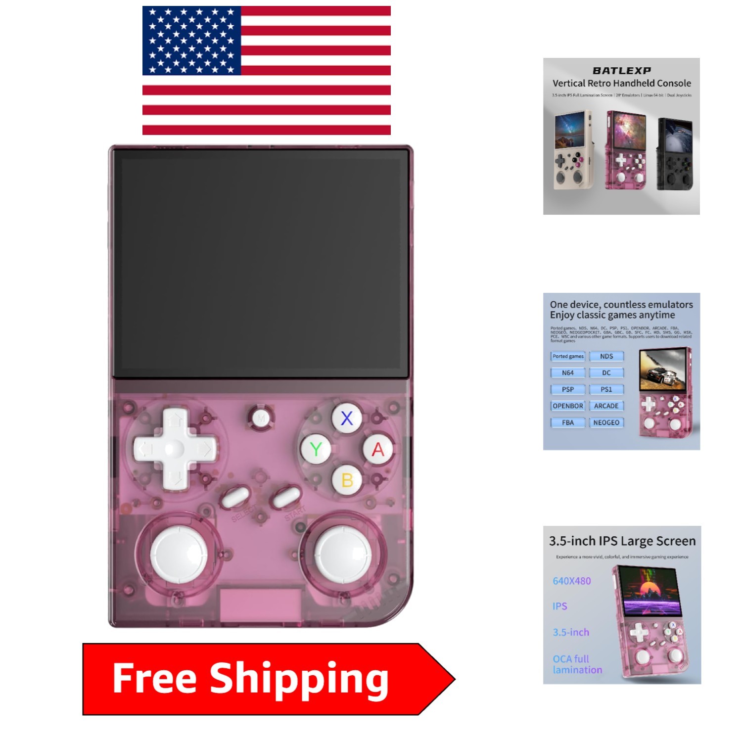 G350 Handheld Gaming Console with 3.5″ IPS Screen – Multi-Player, Stylish Pink