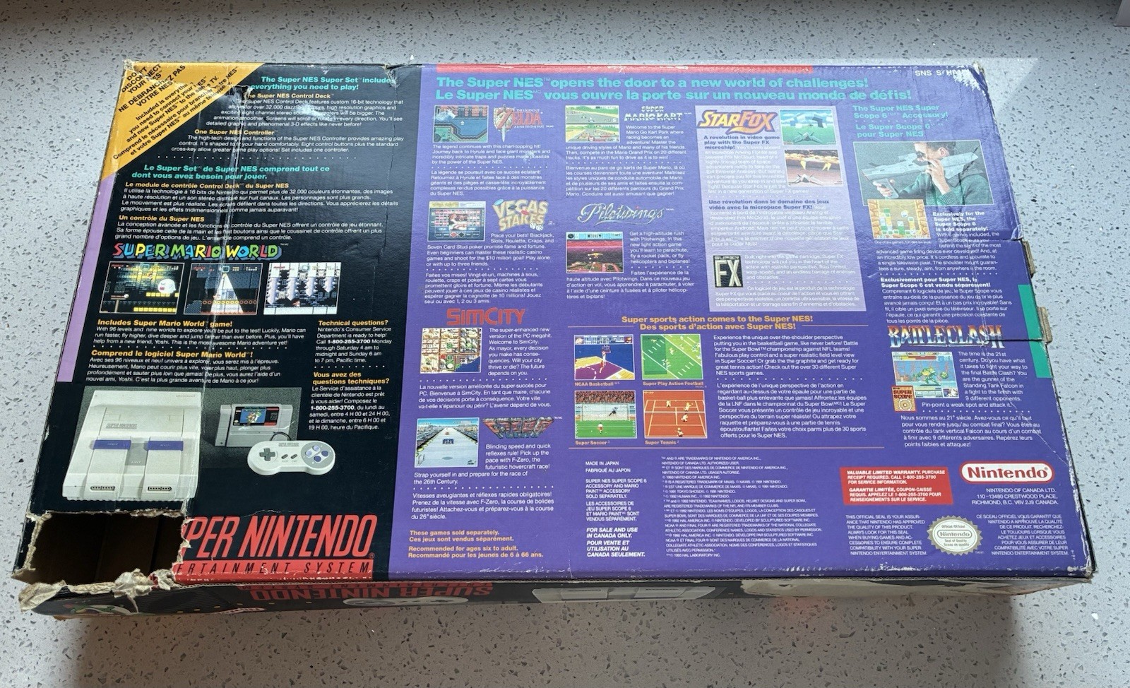 1993 Super Nintendo NES SNES Set Console Original BOX ONLY – Fair Condition