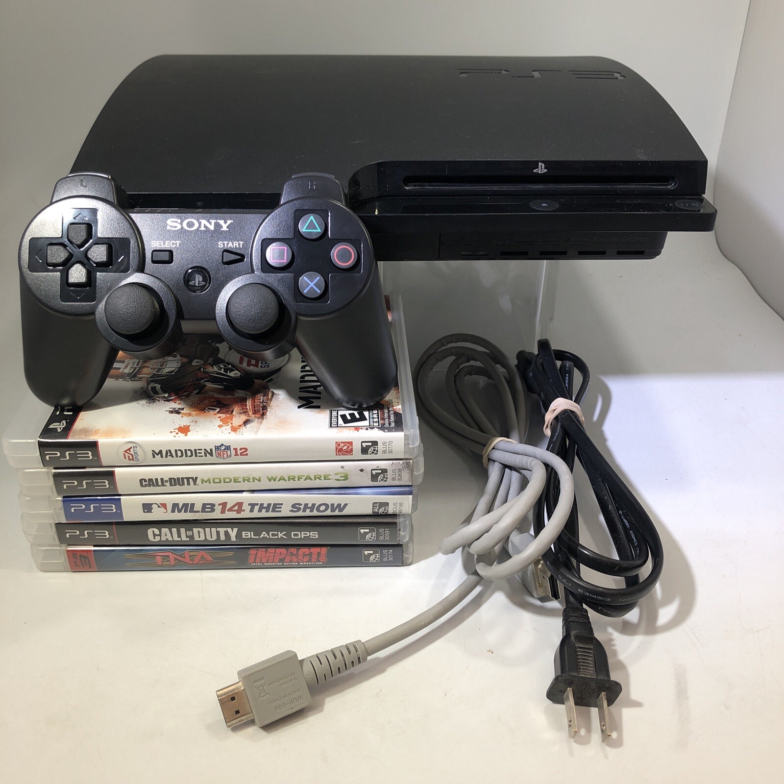 Sony Playstation 3 Slim 150 GB Console Controller, Cables, & 5 Games PS3 #ML30