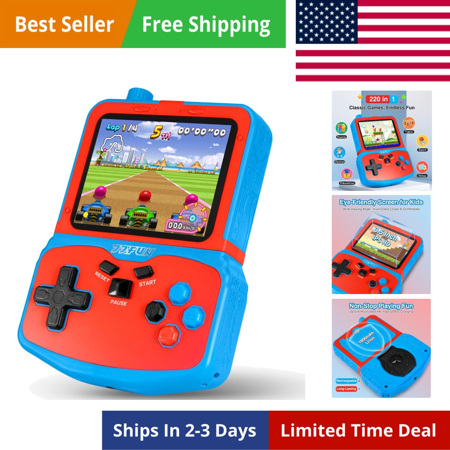 Portable Video Game Console for Kids, 220 Built-in Classic Retro Games, Handh…