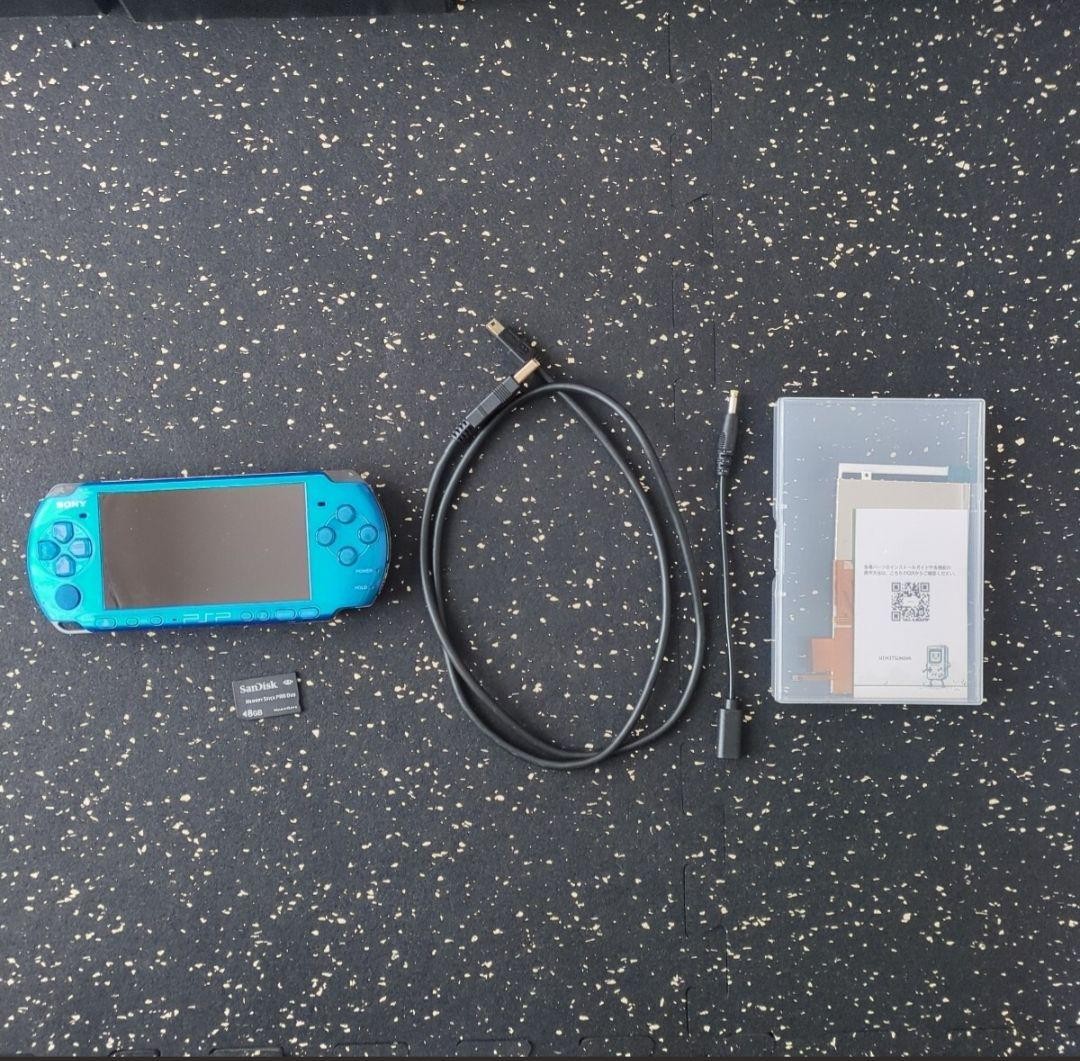 PSP Sony Psp-3000 Blue With 8Gb Memory Stick And Ips Lcd Replacement Japan