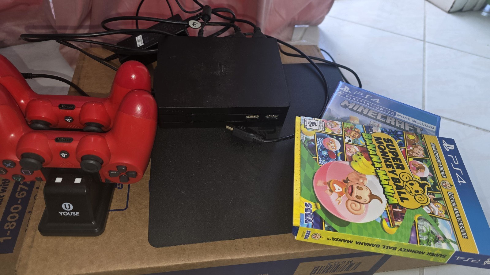 Sony PlayStation 4 Slim 500GB Gaming Console with 2 Controllers, 2 Games, Cords