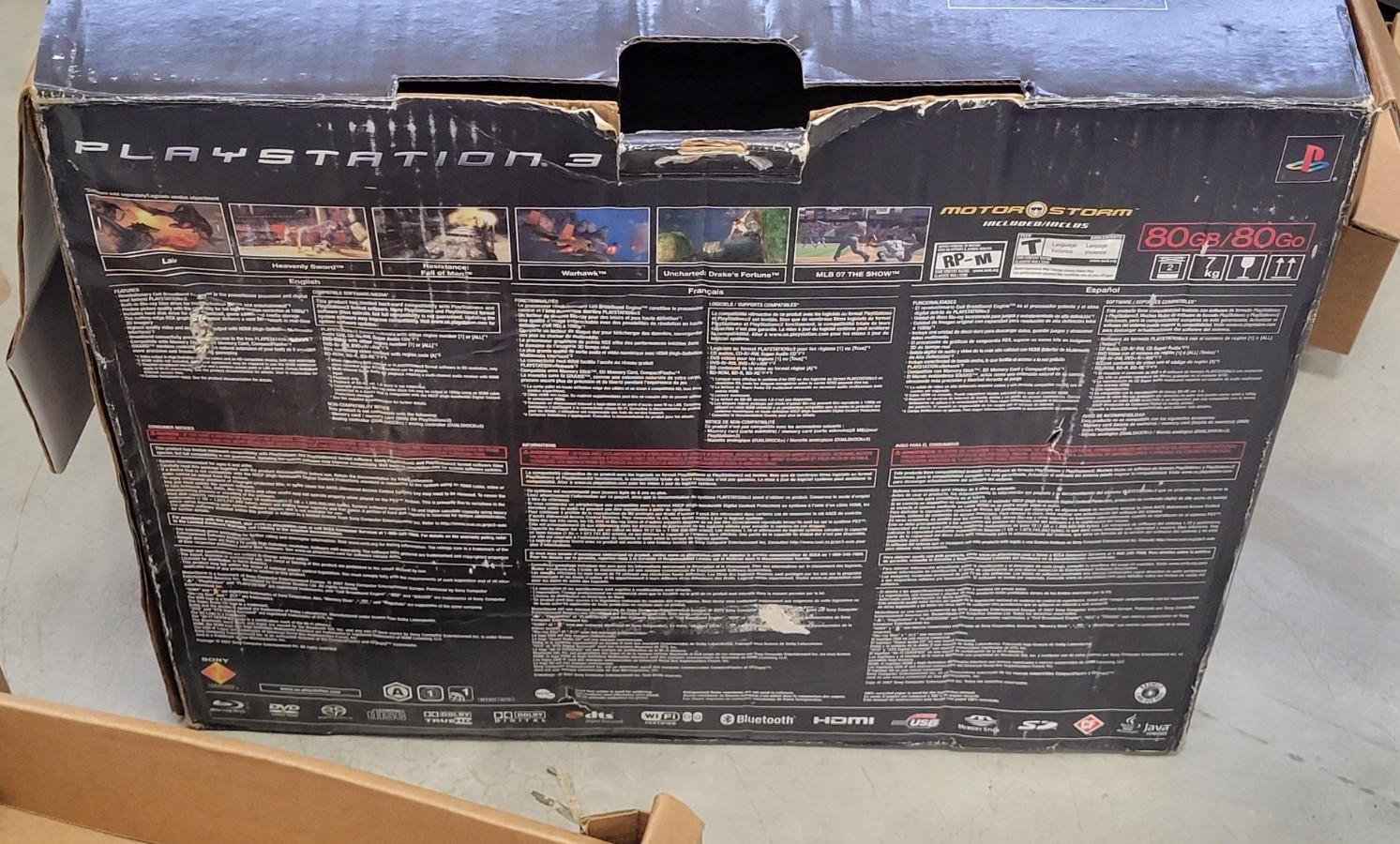 Sony PlayStation 3 80GB Console CECHE01 – FOR PARTS + Box + 9 Games – READ DESC