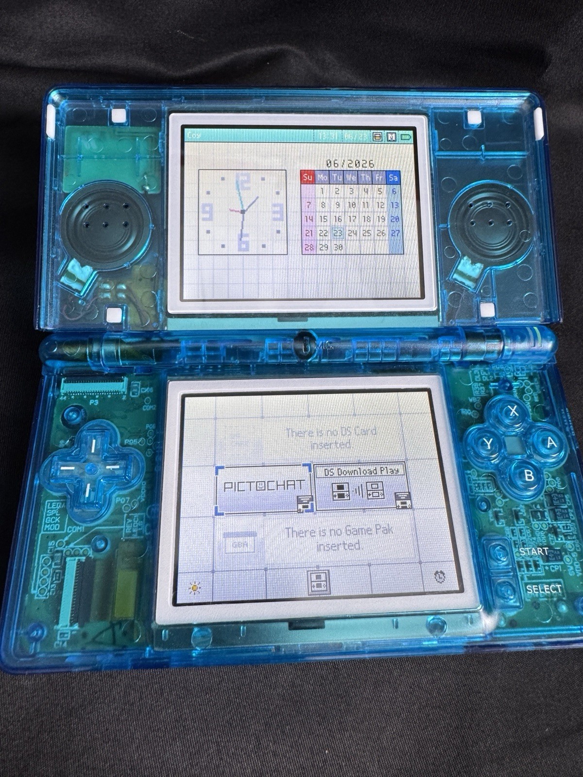 Custom Transparent Blue Nintendo DS Lite Reshelled Tested & Working IPS & USB-C